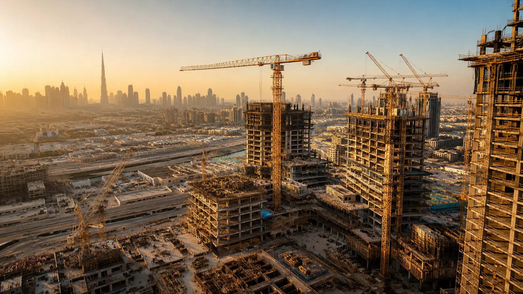 Aerial view of construction site in Dubai