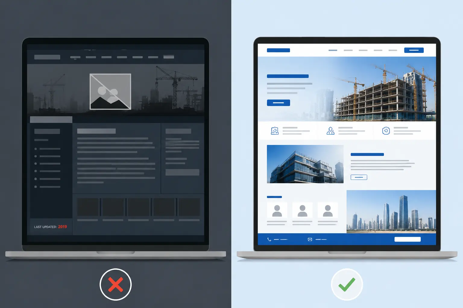 Comparison of weak versus strong contractor website